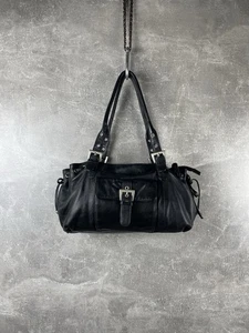 Avant Garde Italy Y2K Black Leather Biker Buckle Rocker Gothic Shoulder Bag - Picture 1 of 11