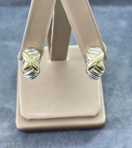 David Yurman 925 & 14k gold Signature X Huggie Hoop Earrings-Small - Picture 1 of 8
