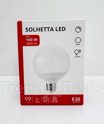 Ikea SOLHETTA LED bulb E26 1600 lumen, 2700K 9 W, dimmable/globe opal, 4" - NEW - Image 1 of 4