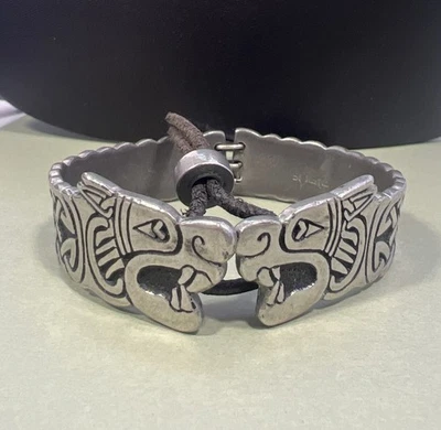 Vintage 90s St. Justin Pewter Celtic Twin Double Serpent Bracelet Signed 1996 - Image 1 of 4