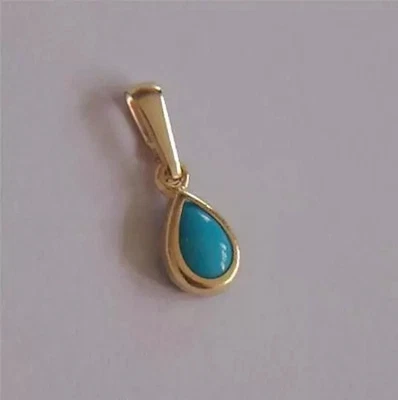 14K Yellow Gold Plated Bezel Set Teardrop Pendant W/ Chain Simulated Turquoise - Image 1 of 4