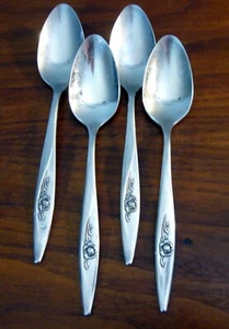 4 pc lot TEASPOONS LASTING ROSE Oneidacraft Deluxe Stainless ONEIDA - Picture 1 of 3