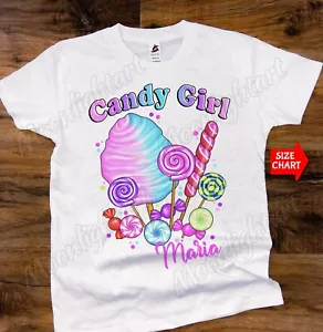 T-Shirt Personalizzata Nome e Caramelle Bambina Arcobaleno Dolci Lecca-Lecca Caramelle - Foto 1 di 2