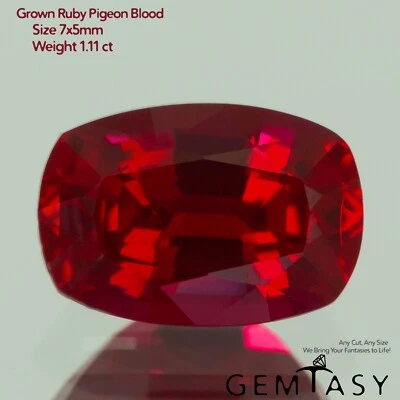 Cut stone - Ruby Pigeon blood Czochralski (Pulled) lab grown, 7x5mm 1.11-1.28ct - Image 1 of 4