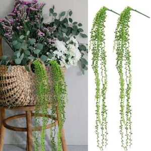 Artificial Hanging Plants Fake Succulents String Of Pearls Green Vine Ivy US - Picture 1 of 12