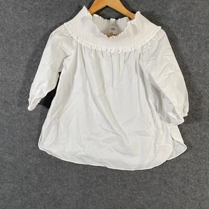 Seed Heritage Top Womens M White Shirt Boho Peasant Coastal Office City Z133 - Picture 1 of 12