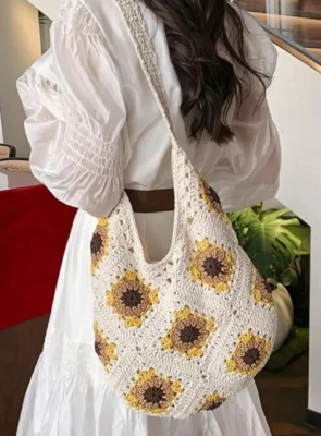 Bolso de Mano Tejido Crochet Verano Girasol Bolso de Hombro Abuela ¡OFERTA AYUDA A PERROS Y GATOS! Foto 1 de 4