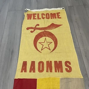 Vtg Antique Masonic Arabic Mystic Shriner Noble Flag Reliance Cotton Sheet Gauze - Picture 1 of 12