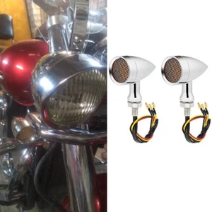Bobber Cafe Racer Motorcycle Chrome Bullet Amber LED Turn Signals Blinker Lights - Picture 1 of 12