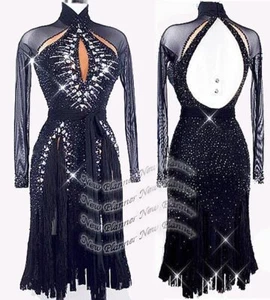L2026 women Competition samba  Latin/Rhythm Rumba dress US 10 black - Picture 1 of 2