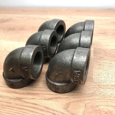 LOT OF 6 ANVIL  BLACK 1" MALLEABLE PIPE FITTING 90 DEGREE ELBOW - Image 1 of 3