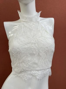 NWT Shareen white lace lined cropped tie up back top ladies 8 - Picture 1 of 10