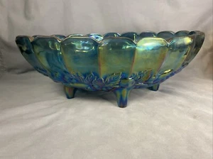 Fruttiera con piedi ovali carnevale raccolta colonia blu uva 12" vetro Indiana - Foto 1 di 7