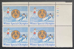 US Stamps, Scott #2142 Winter Special Olympics 22c plate block 1985 XF M/NH - Picture 1 of 3