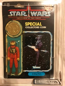 Vintage Star Wars figure 1984 B-wing pilot on 92bk Kenner POTF card UKG Y75