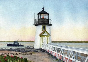 Brant Point Leuchtturm, Nantucket Masse. Kühlschrankmagnet. Rob Thorpe Aquarell - Bild 1 von 1
