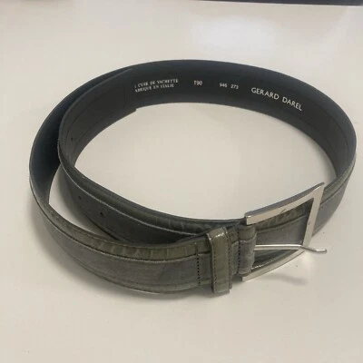 Ceinture large en cuir de veau Gerard Darel taille T90 gris daim reptile neuv... - Photo 1/4