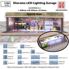 1/64 Scale Diorama Car Garage Model LED Lighting Car Parking Lot Scene Model Toy