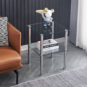 Glass Coffee Table End Table Sofa Side Tables with Storage Small Corner Table