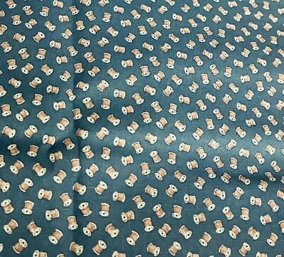 VTG Joan Kessler for Concord Spools of Pink Thread Tossed on Medium Blue BTFQ - Image 1 of 4