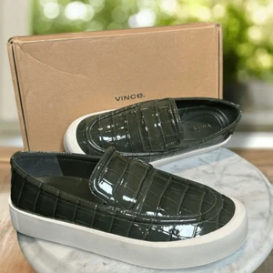 Mocassino Vince Ghita in pelle $250 slip-on croc goffrato taglia 8 EU 38,5 nuovo con scatola - Foto 1 di 16