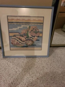 Glass Framed Needlepoint Aztec Themed Vintage Hand Crafted Picture HAND MADE - Picture 1 of 2