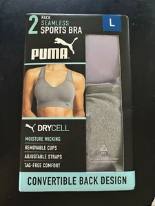 Womens Puma Performance 2 Pack Sports Bra Bras Purple Gray Medium - Picture 1 of 2