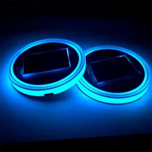2pcs LED Solar Cup Pad Car Light Cover Interior Decoration Lamp Accessories - Picture 1 of 13