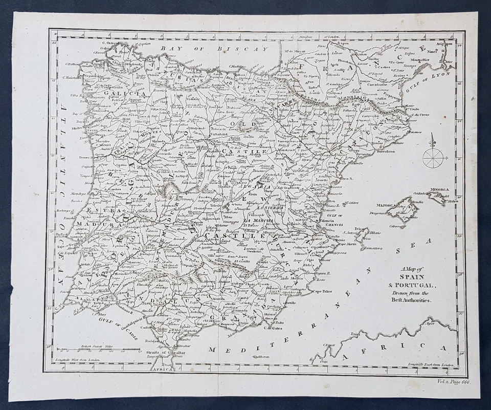 1790 Aaron Arrowsmith Original Antique Map of Spain, Portugal & Balearic Islands - Image 1 of 1