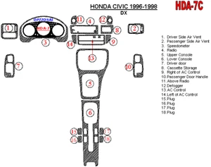 FOR HONDA CIVIC DX 1996-1998 BRUSHED ALUMINUM SET INTERIOR DASH TRIM KIT - Bild 1 von 4