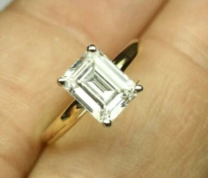 2.50 Ct Emerald Cut Solitaire Moissanite Engagement Ring Solid 14k Yellow Gold - Picture 1 of 11