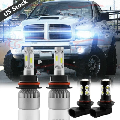 For 2003 2004 05 Dodge Ram 1500 2500 3500 4X 6000K LED Headlight+Fog Light Bulbs - Image 1 of 4