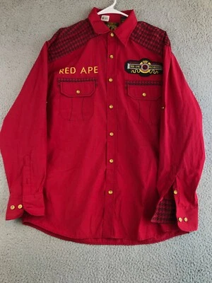 Red Ape Shirt Men's Medium Red Long Sleeve Button Down Pockets Embroidered Logo - Image 1 of 4