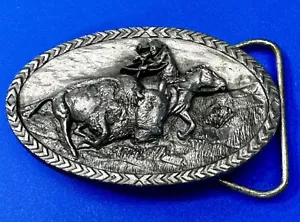 Buffalo Hunting American Plains Native Indian Hunter 1984 Siskiyou Belt Buckle - Picture 1 of 19