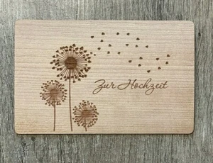 Grußkarte Holz Geschenkkarte zur Hochzeit Pusteblume GlückwunschKarte nachhaltig
