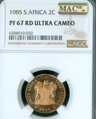 1985 SOUTH AFRICA 2 CENTS NGC PF67 RD UCAM  MAC SPOTLESS . - Image 1 of 2