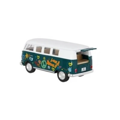 Volkswagen T1 Giardinetta 1/32 1962 Verde, Peace & Love, Rétro-friction-kinsmart - Immagine 1 di 2