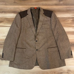 Linea Uomo Sport Coat 52 Long Mens Brown Tweed Wool Blend Sport Shooting Patch - Picture 1 of 15