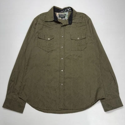 Billabong Mens Button Up Shirt L Green Slim Fit Long Sleeve Y2K Punk Retro Surf - Image 1 of 4