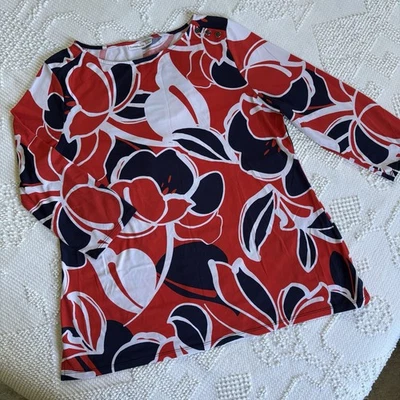 Croft & Barrow Mujer Talla Grande Rojo Blanco Azul Floral Manga 3/4 Blusa Foto 1 de 4