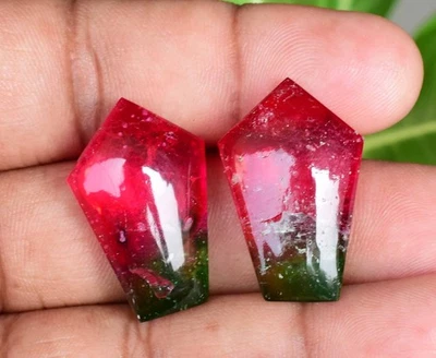 43.55 Karat Paar Wassermelone Turmalin Wams Edelstein Zertifiziert Schmuck Use - Bild 1 von 4