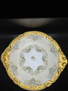 RARE Limoge France BLAKEMAN & HENDERSON Serving Plate Blue Gold Embossed Swag - Picture 1 of 16