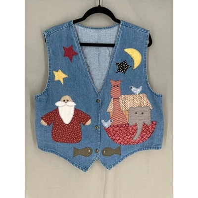 Chaleco Denim Vintage Mujer Grande Azul Hecho a Mano Arca de Noé Retazos Cristiano Foto 1 de 4