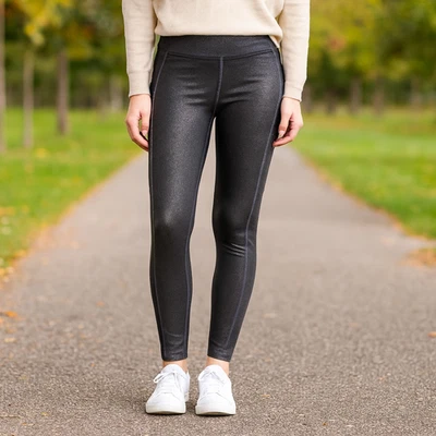 Victorias Secret PINK Ultimate Womens SMALL Black Sparkle Leggings Pockets Yoga - Image 1 of 4