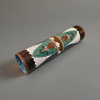 "Cilindro de extremo abierto Cloisonné antiguo aventurina dinastía Qing / olla de cepillo 6""" Foto 1 de 4