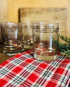 4er Set MCM Gold Streifen Double Old Fashion Rocks Whisky Gläser niedrige Kugel 4" - Bild 1 von 6