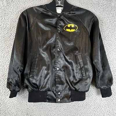 Batman Jacket Kids L/XL  Black Satin Bomber Superhero 80s Movie Promo Merch - Image 1 of 4