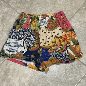 Farm Rio Sunny Mix Tropical Floral Brazil Market Elastic Waste Shorts Size 36 - Picture 1 of 14