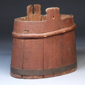 Beauty! 1826 Country Primitive PA Decorated Red Staved Firkin Pantry Bucket - Picture 1 of 18