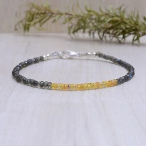 Pulsera de 2 cuentas de piedras preciosas de citrino y labradorita 3-4 mm rondelle facetadas regalo 6-8" - Imagen 1 de 8